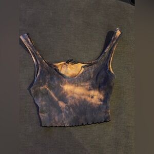 SHEIN Tie-Dye Ribbed Crop Tank Top - Black & Orange